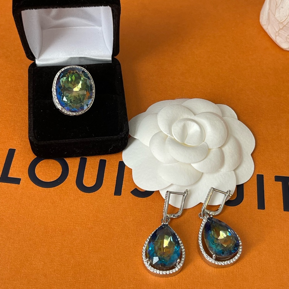 Stunning Sparkly Mystic Fire Topaz Earrings and Ring Set